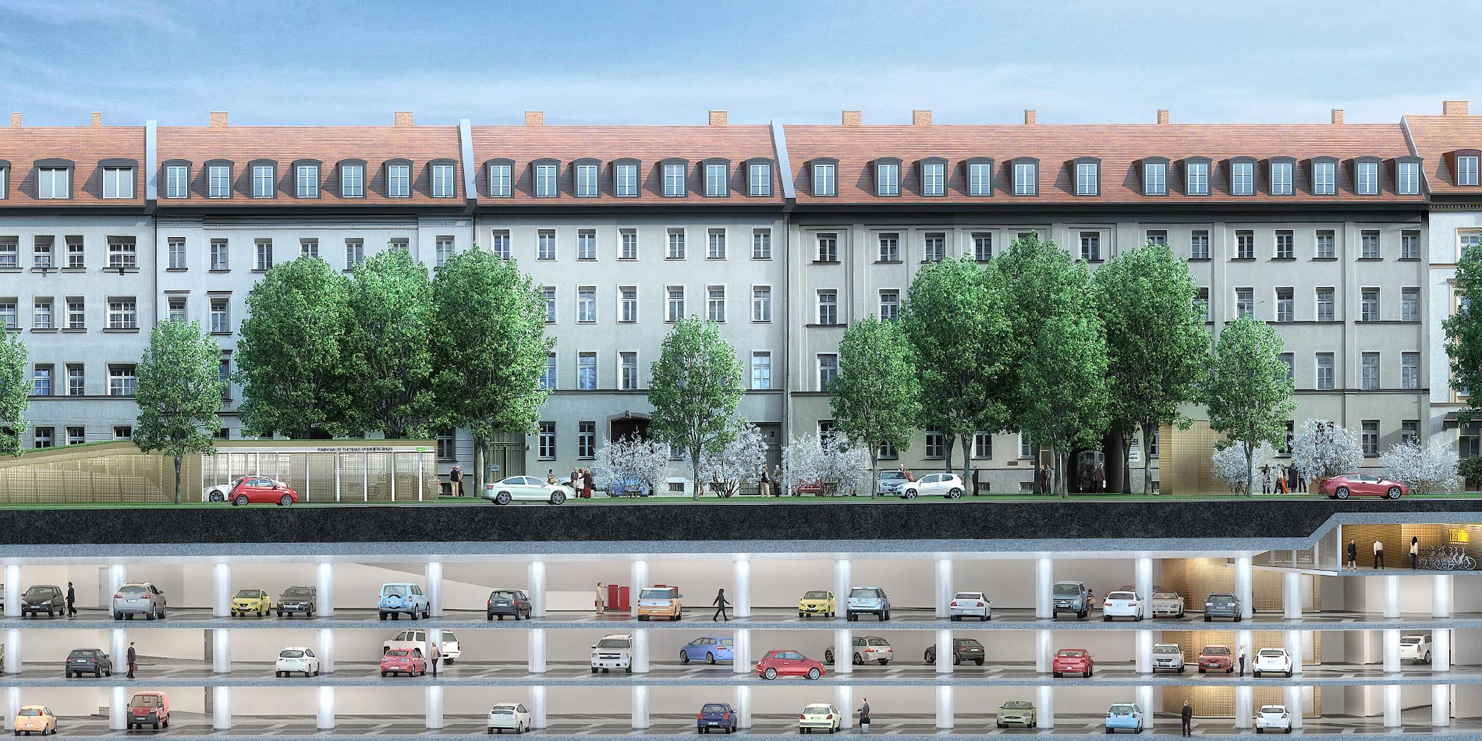 City-Parking Tiefgarage Längsschnitt